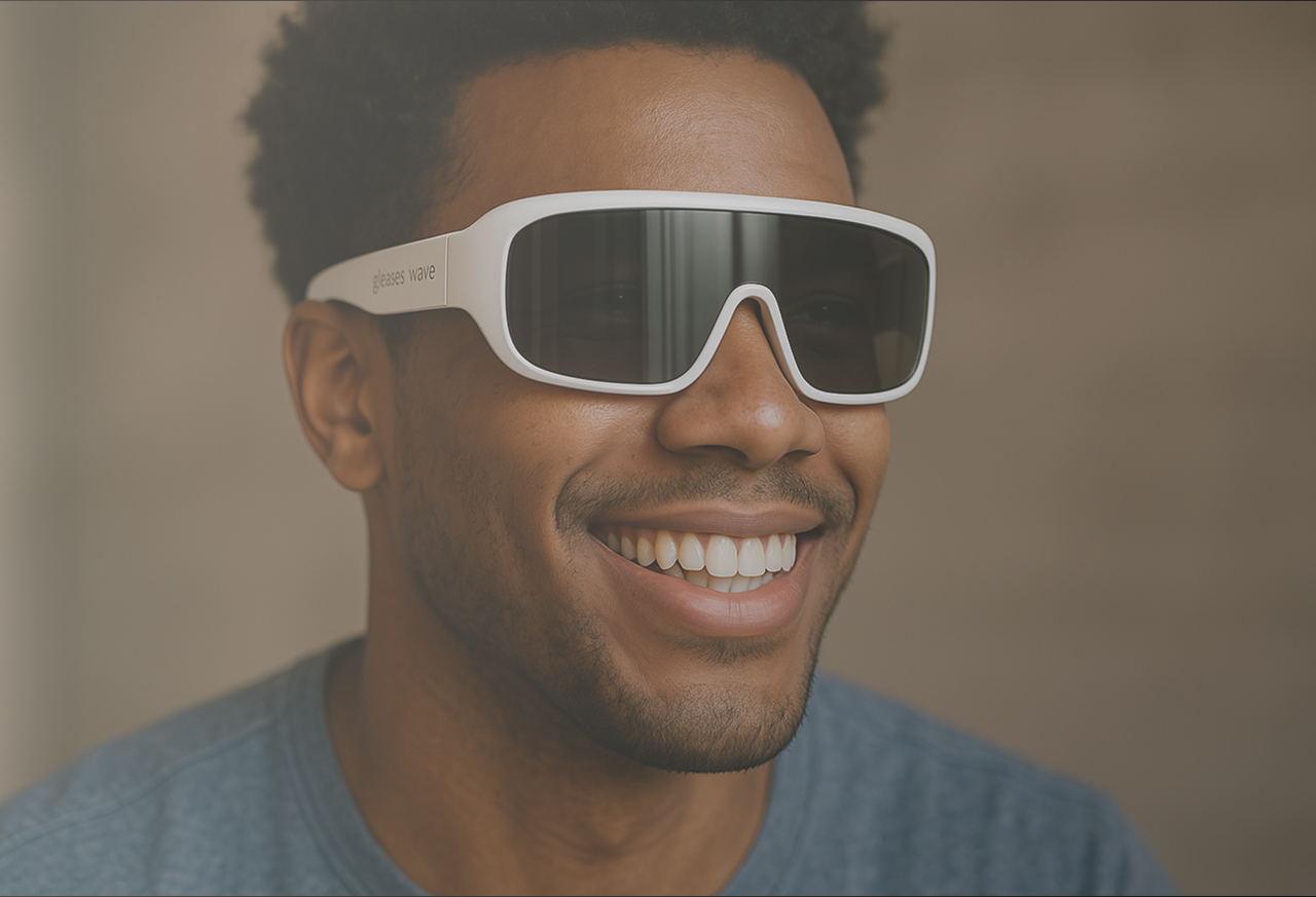 une image avec un homme qui sourit portant les lunettes sur ses yeux