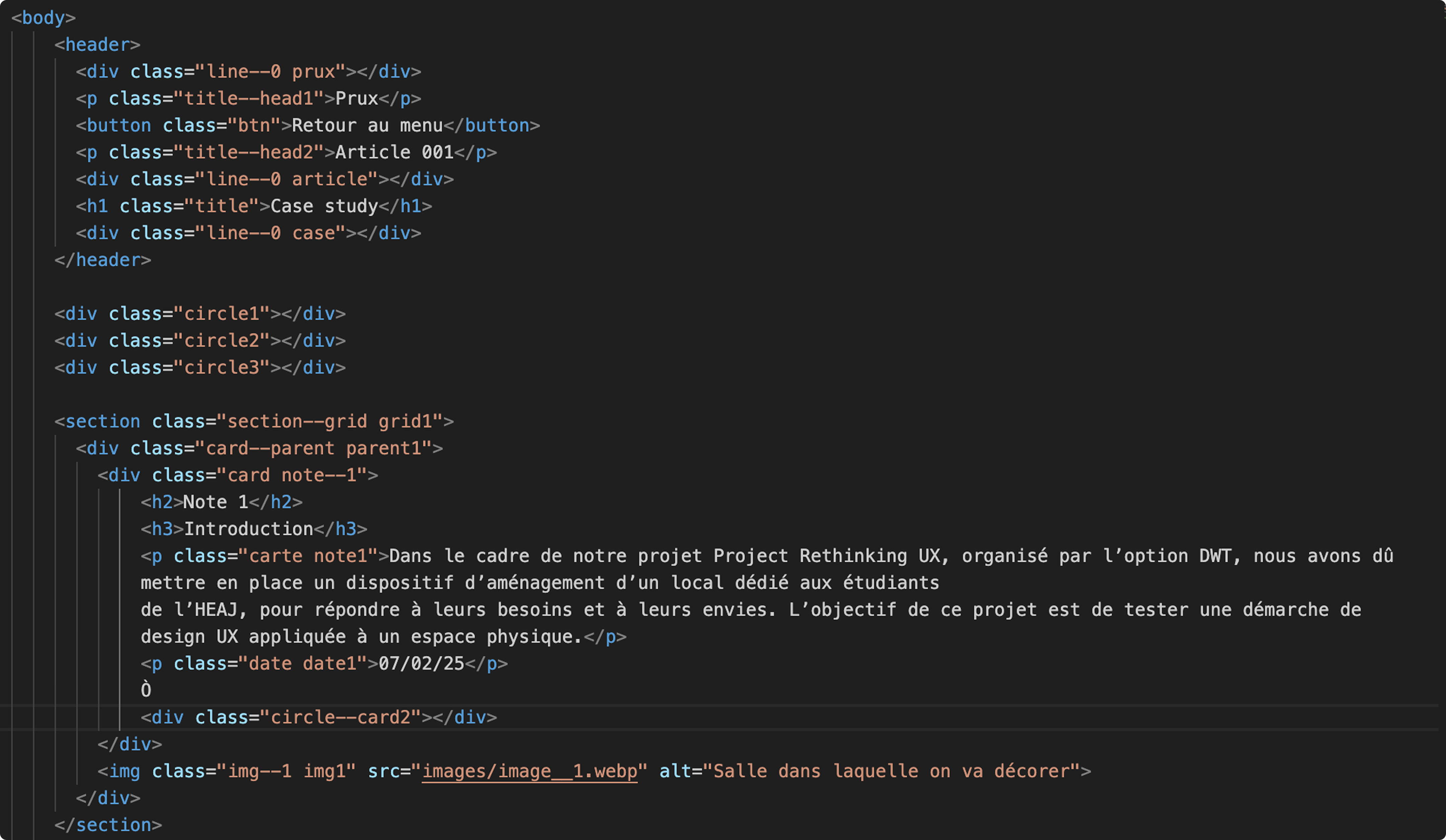 C'est le code html qui correspond a la photo de la section 3 de l'image du case study du projet.