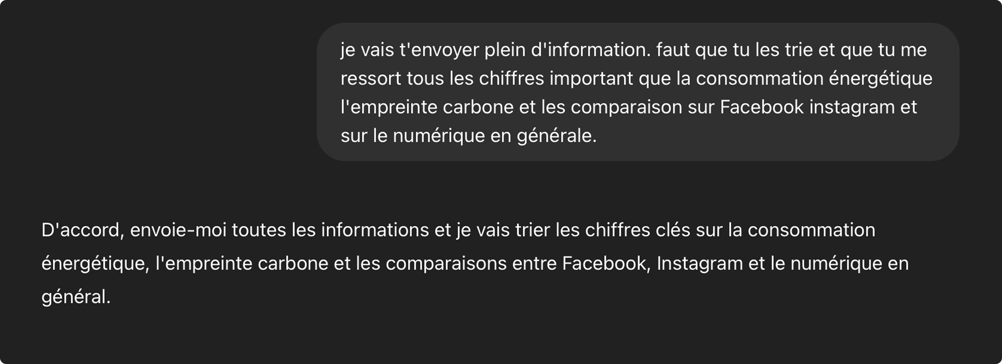 C'est un screen qui montre le genre de prompt que j'avais utilisé pour le tri des données.